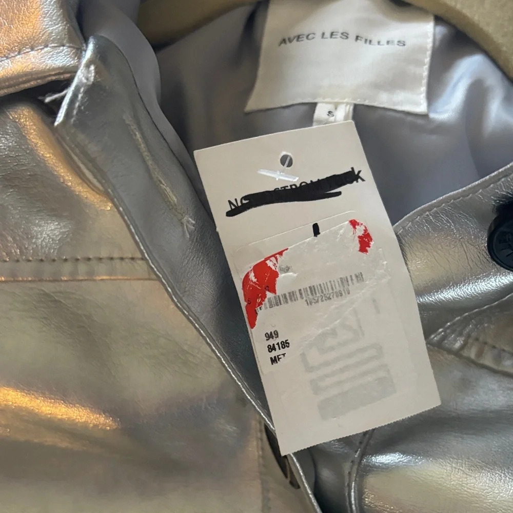 Avec Les Filles Shimmering Silver Leather Jacket - Picture 5 of 5